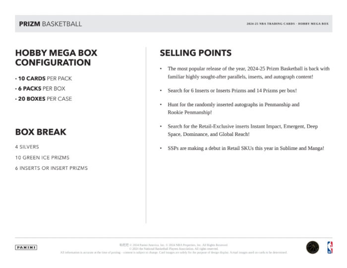 2024-25 Panini Prizm Basketball Hobby Exclusive Mega Box