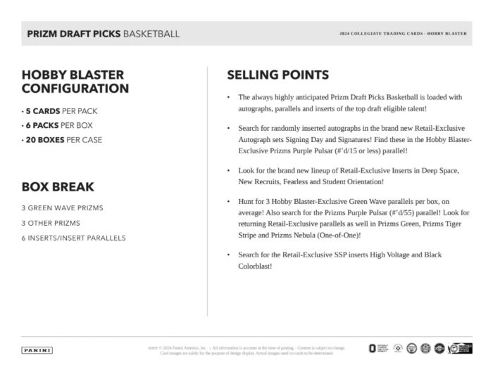 2024 Panini Prizm Collegiate Draft Picks Basketball Hobby Exclusive Blaster Box