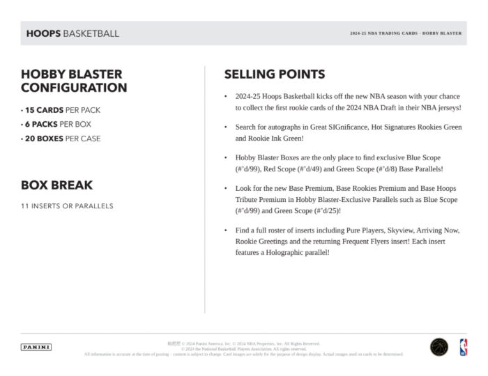 2024-25 Panini NBA Hoops Basketball Hobby Exclusive Blaster Box
